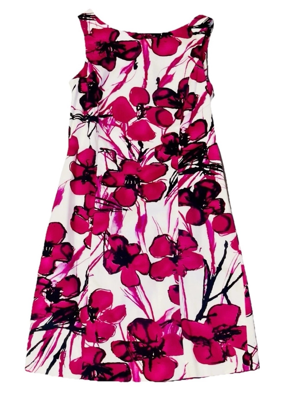 Peter Nygard Fuchsia Floral Dress Sleeveless Watercolor Art Garden Party Sz 4P